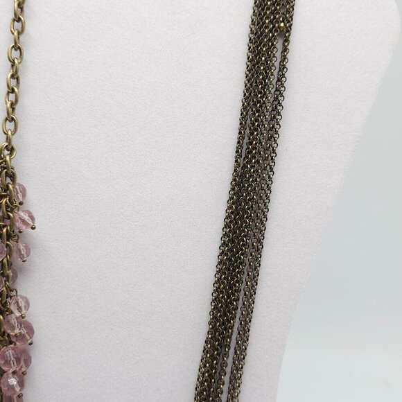 Lia Sophia Blushing Multi-Strand Antique Gold Chain Necklace With Pink Crystal - Picture 5 of 7